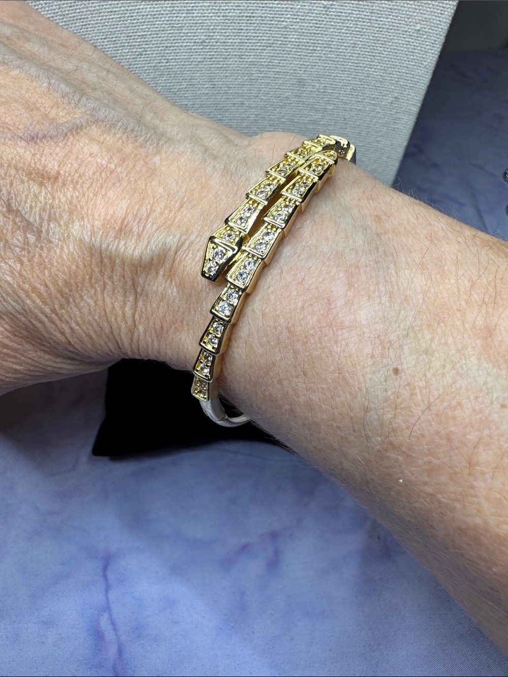 Gold Crystal Snake-Style Bangle Bracelet - Women Jewelry NWOT - Picture 3 of 4